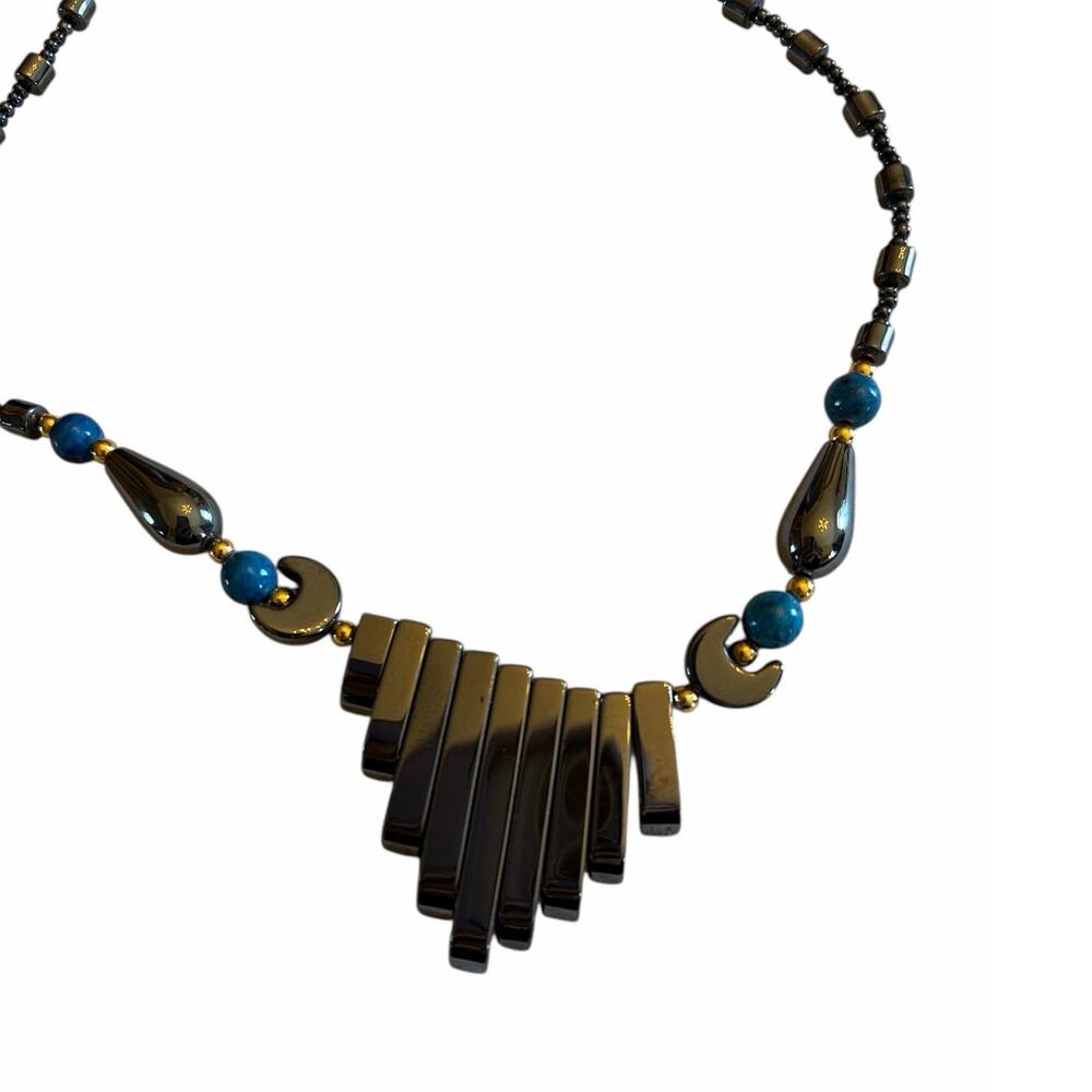 Hematite Vintage Stone Bib Choker Necklace with Accents